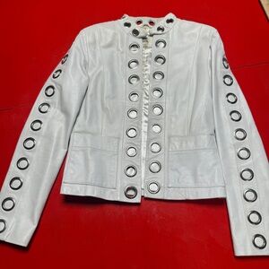 D2K winter white cropped leather jacket silver grommets